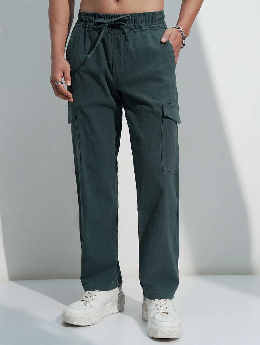men teal cotton cargos trousers casual wear - 22469472 -  Standard Image - 2