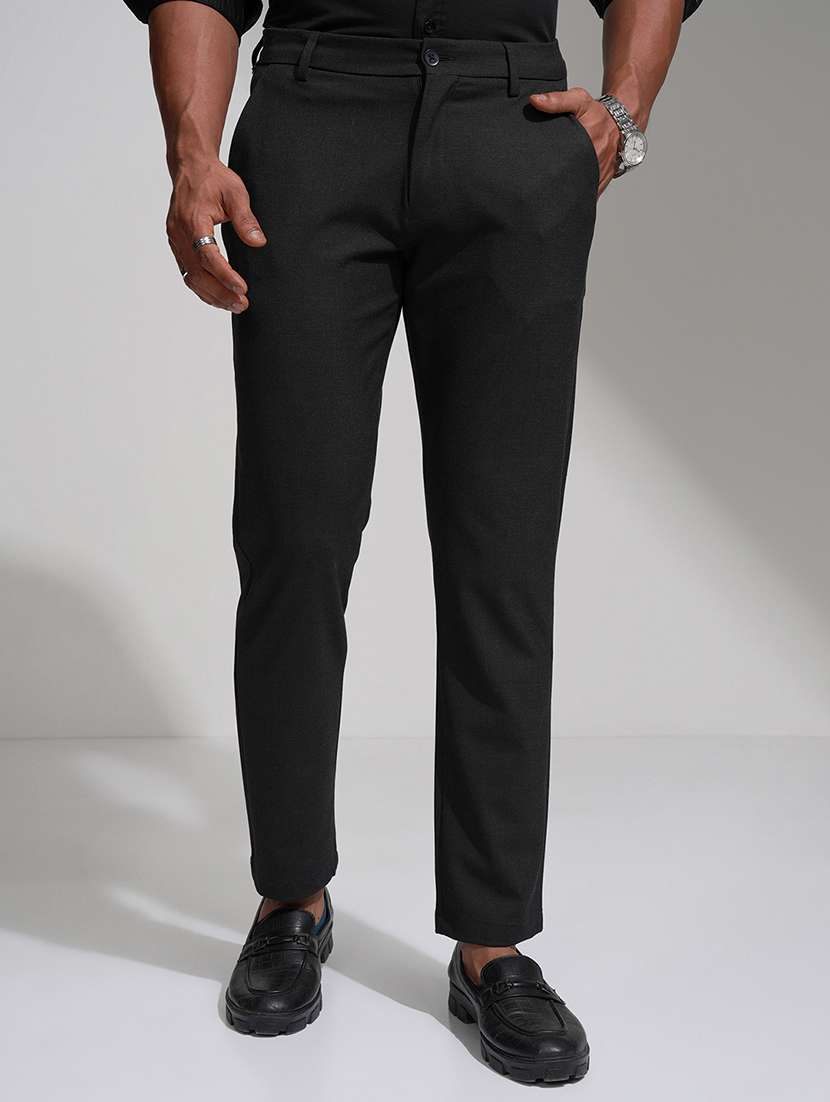 men checkered mid rise chinos casual trouser