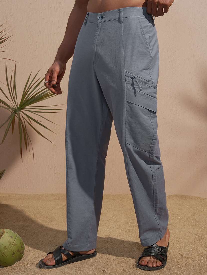 Men Solid Mid Rise Regular Fit Cargo - 22469489 -  Standard Image - 2