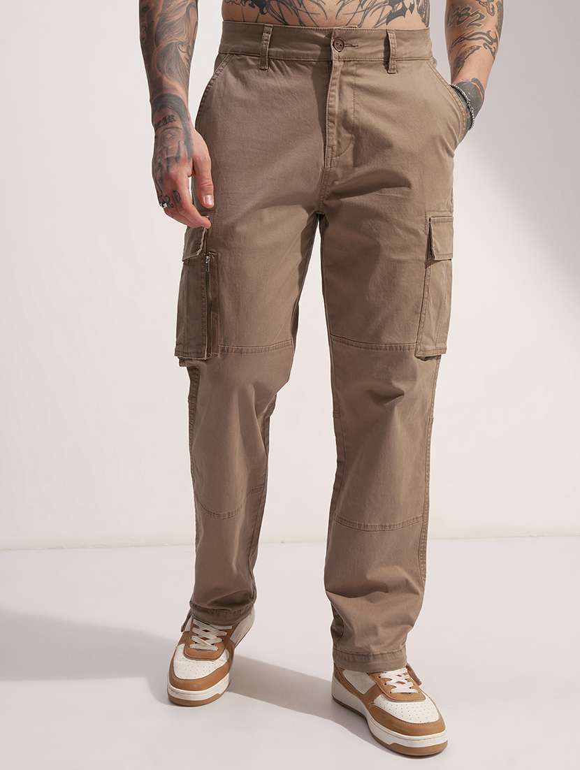 Men Brown Cotton Pleated Casual Trouser - 22469506 -  Standard Image - 2
