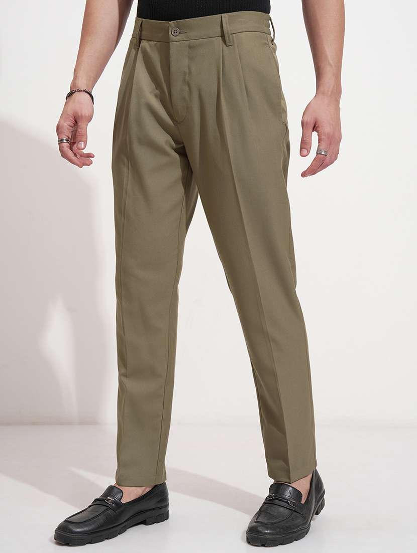 men green polyester pleated casual trouser - 22469518 -  Standard Image - 2