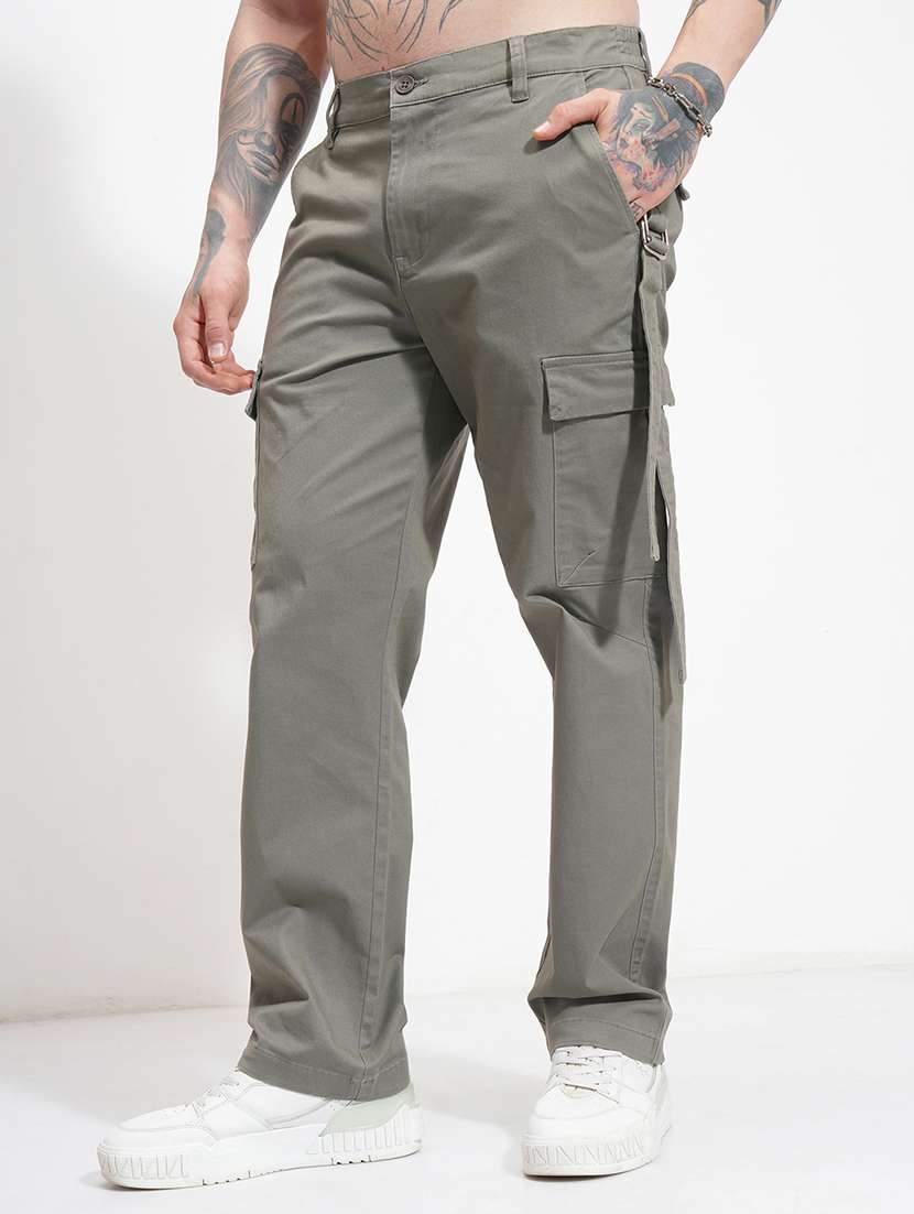 Men Solid Mid Rise Regular Fit Cargo - 22469538 -  Standard Image - 2