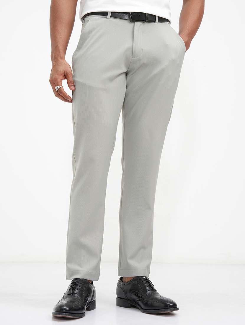 men solid mid rise flat front formal trouser