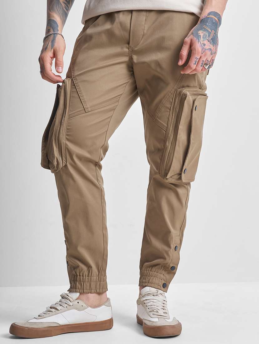 men khaki polyester casual trouser - 22469547 -  Standard Image - 2