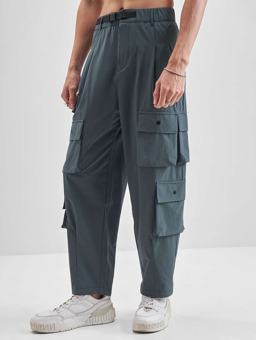 Men Grey Nylon Pleated Casual Trouser - 22469556 -  Standard Image - 2