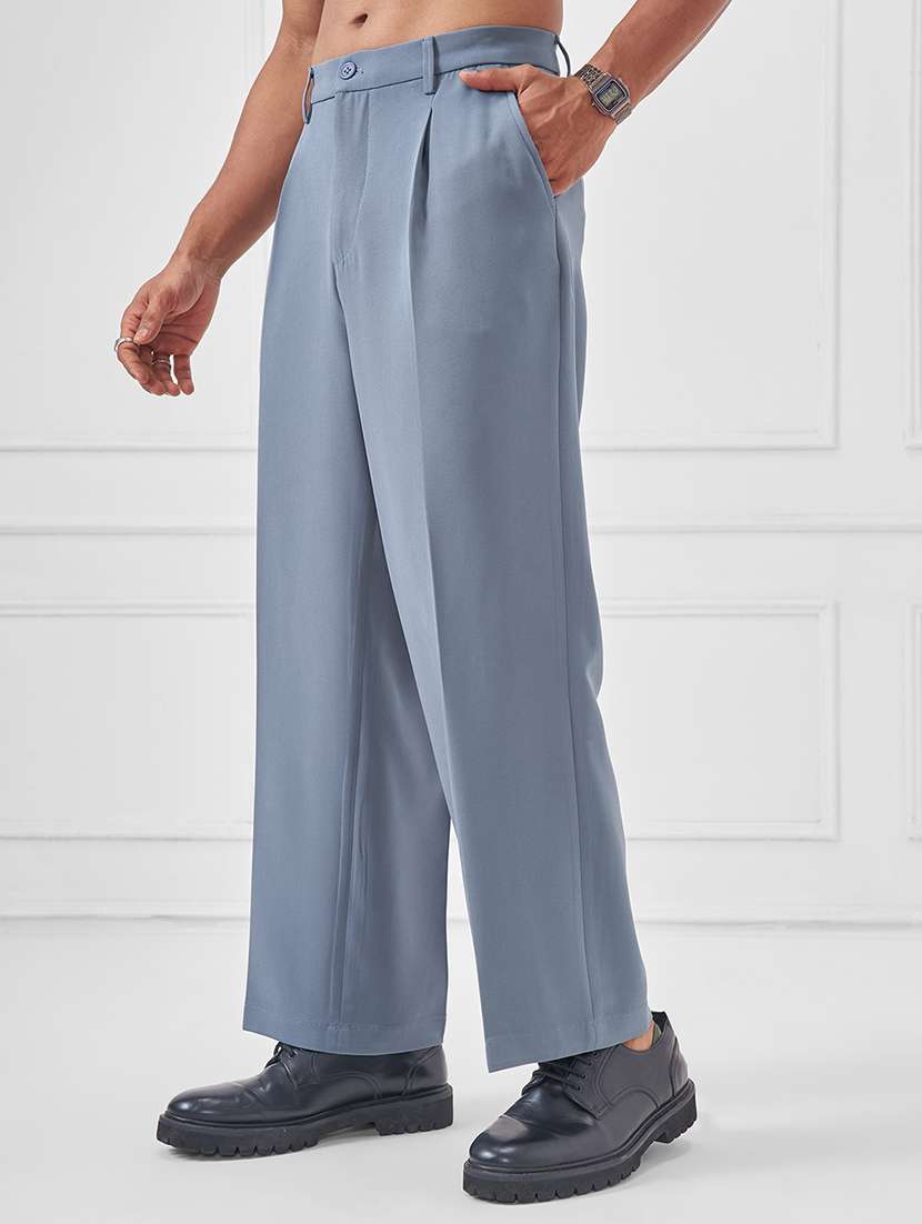 men pleated full length grey solid trouser - 22469558 -  Standard Image - 2