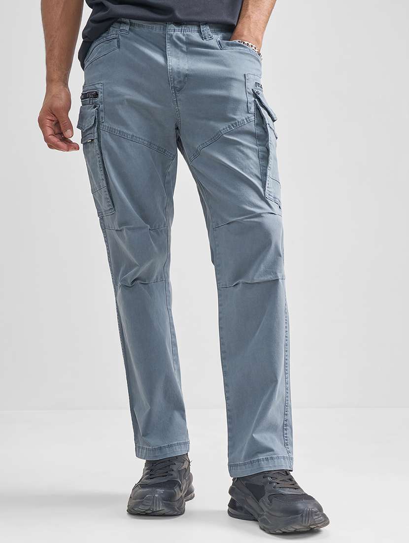 men blue cotton casual trouser