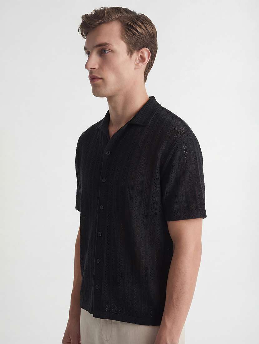 Men Self Design Cotton Cuban Collar Shirt - 22469619 -  Standard Image - 2