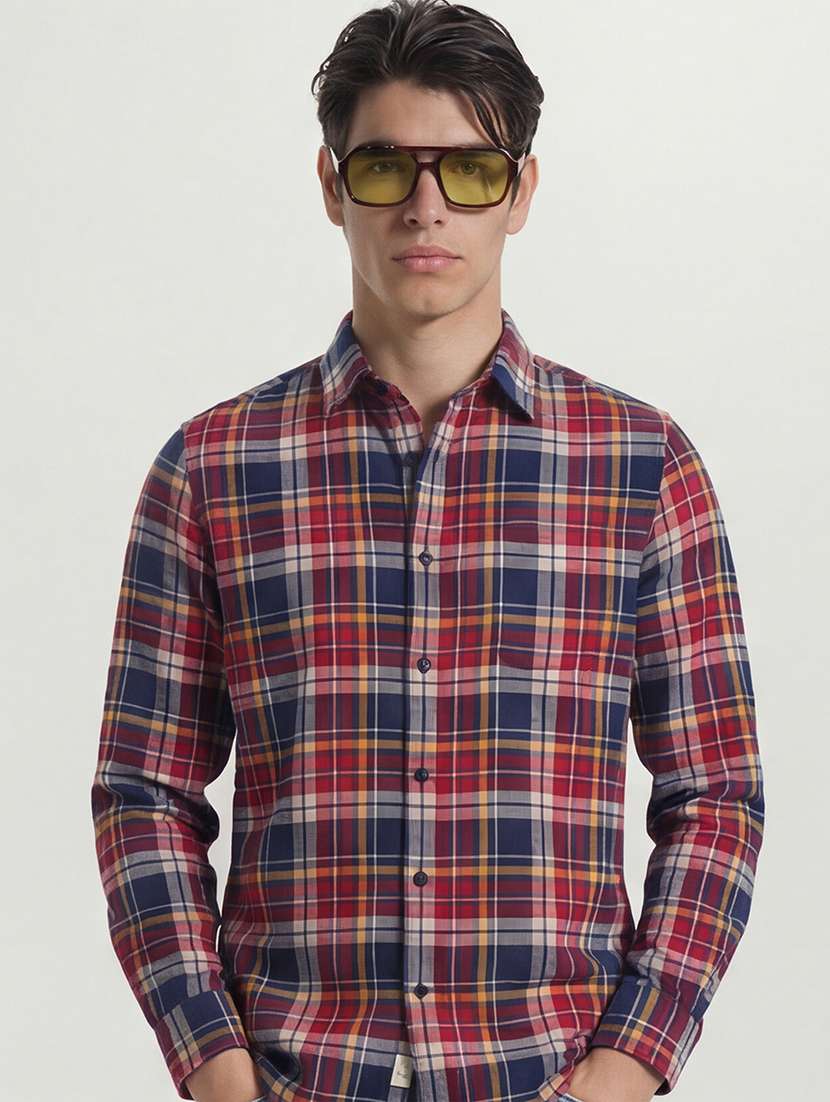 men checkered long sleeve regular fit casual shirt