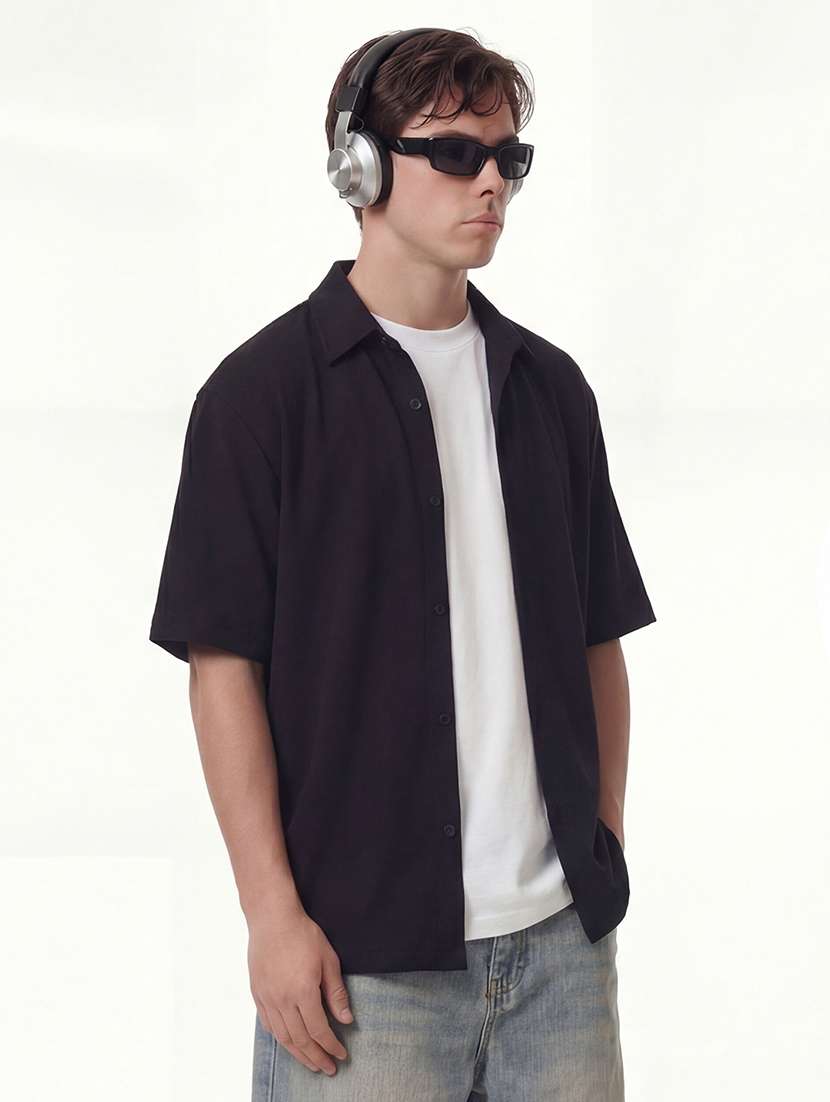 men black polyester casual shirt - 22469664 -  Standard Image - 2