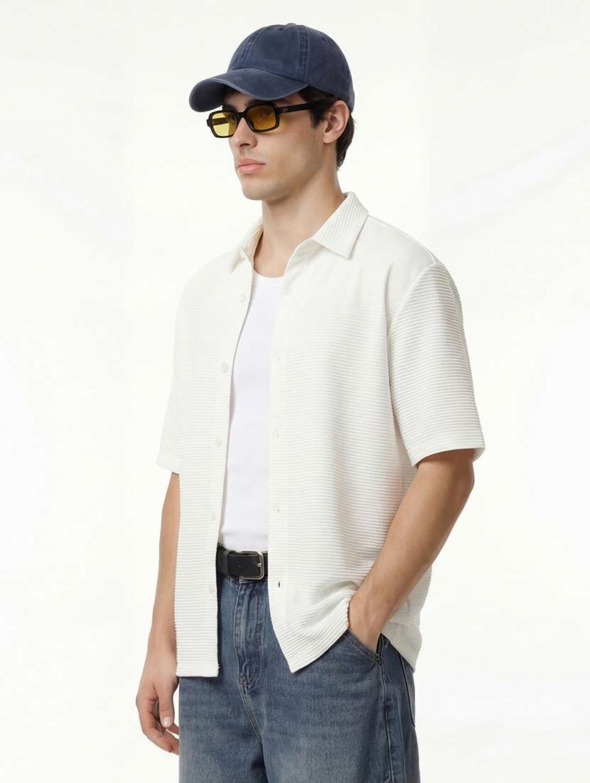 men white polyester casual shirt - 22469665 -  Standard Image - 2