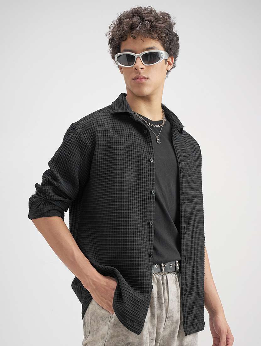 men black polyester casual shirt - 22469671 -  Standard Image - 2