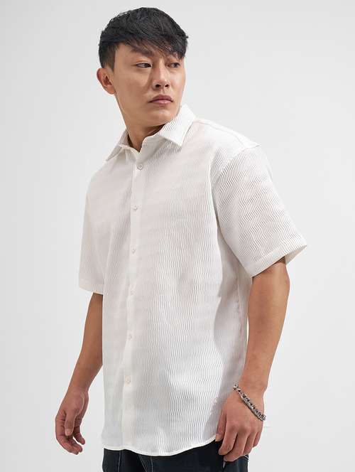 Men White Polyester Casual Shirt