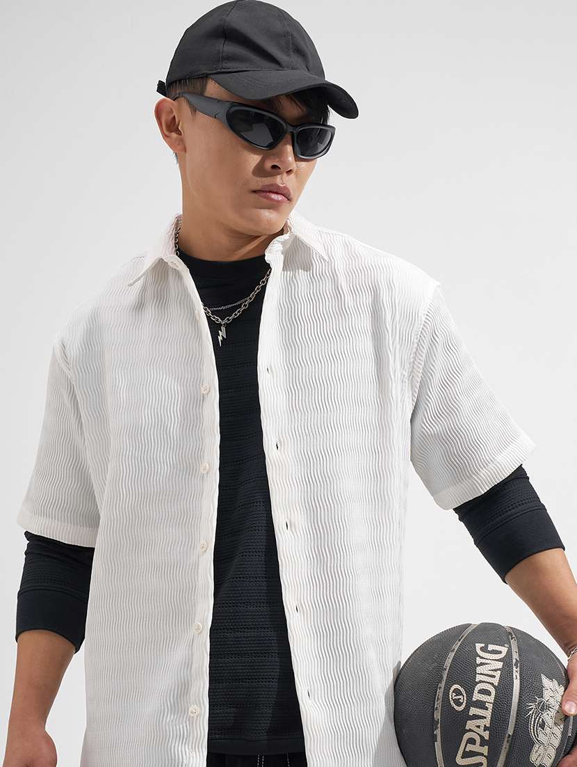 men white polyester casual shirt - 22469693 -  Standard Image - 2