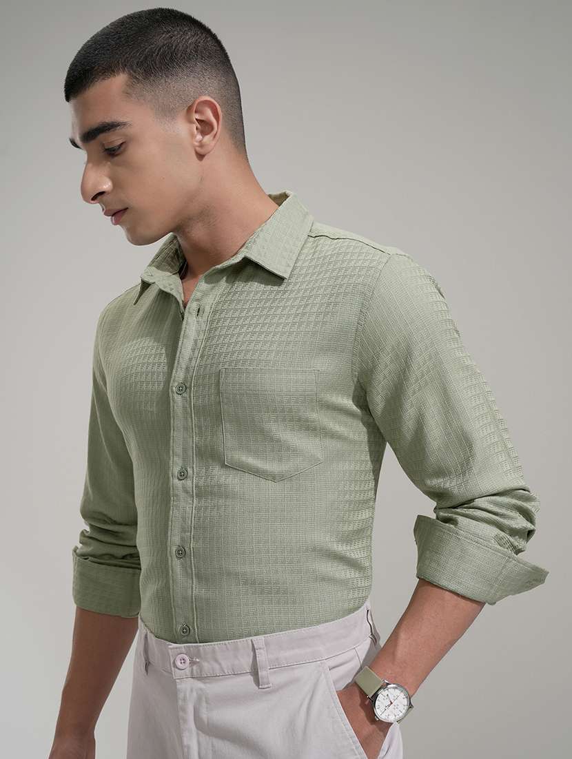 Men Self Design Long Sleeve Regular Fit Casual Shirt - 22469712 -  Standard Image - 2