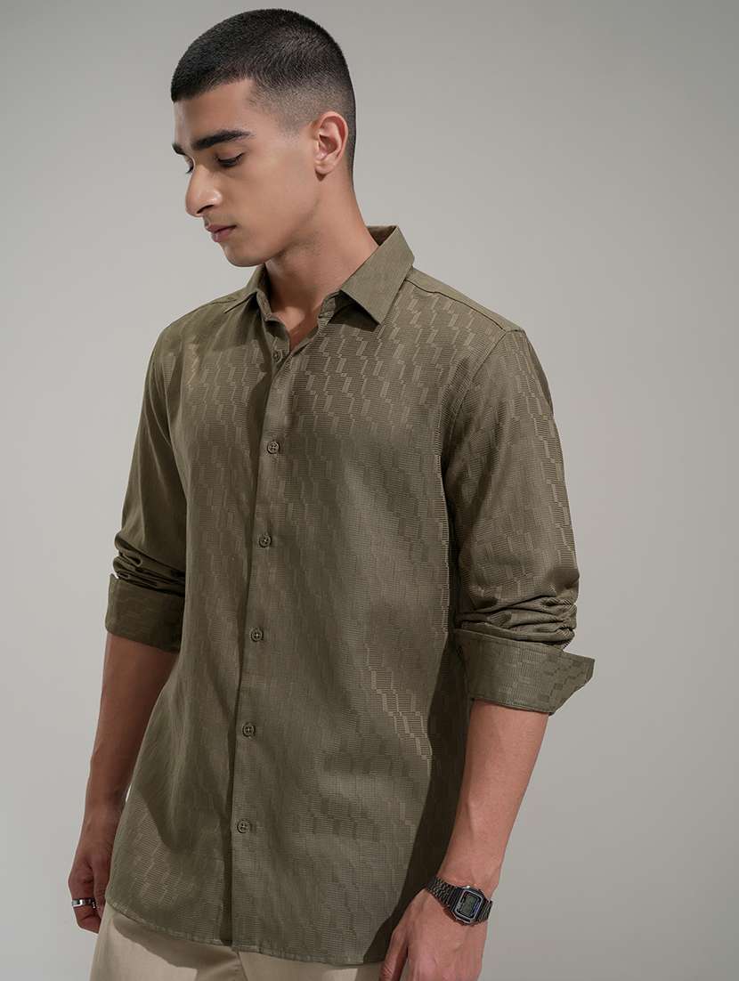 Men Self Design Long Sleeve Regular Fit Casual Shirt - 22469713 -  Standard Image - 2