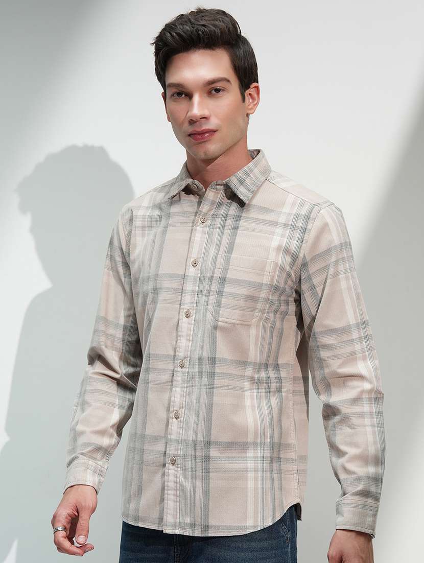 men checkered long sleeve regular fit casual shirt