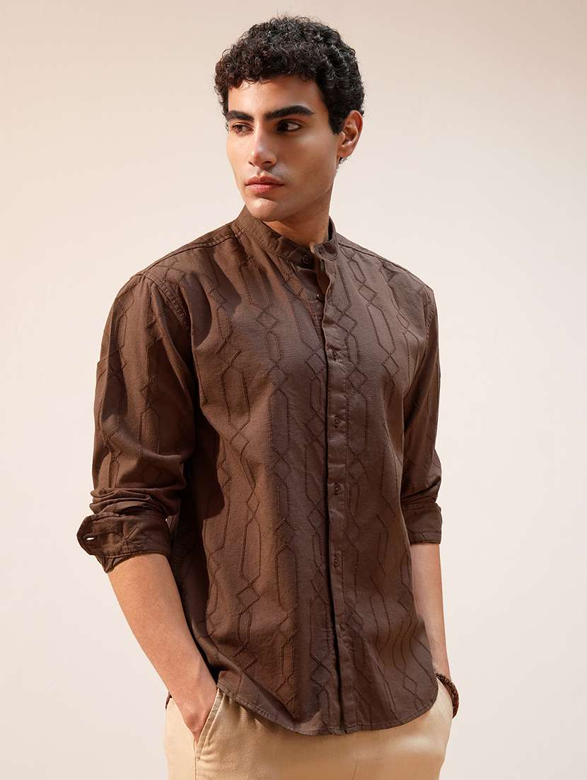 Men Mandarin Collared Long Sleeve Casual Shirt - 22469761 -  Standard Image - 2