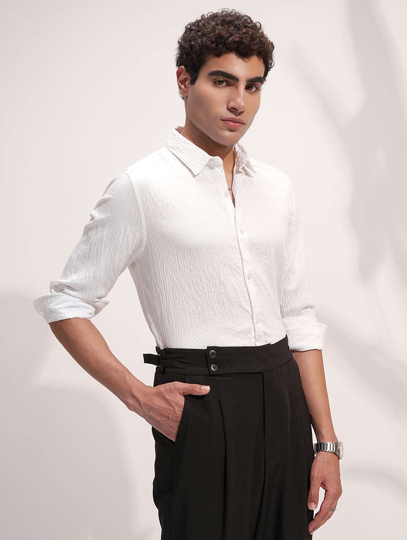 men regular fit white cotton textured shirt - 22469774 -  Standard Image - 2