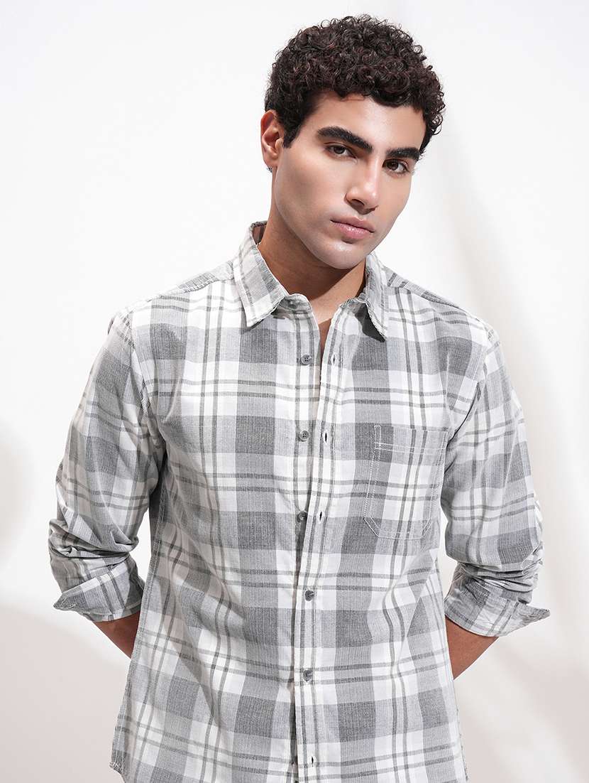 men checkered long sleeve regular fit casual shirt