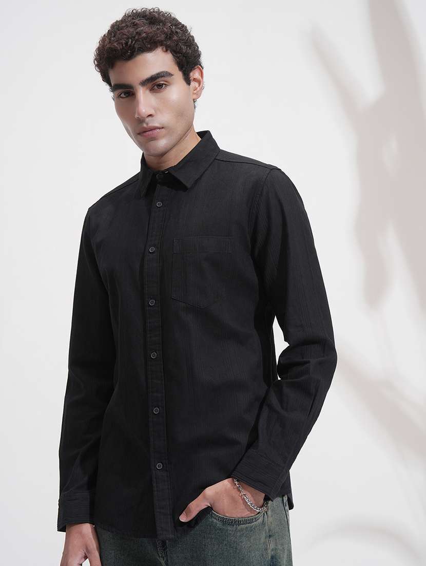 men regular fit black cotton solid shirt - 22469785 -  Standard Image - 2