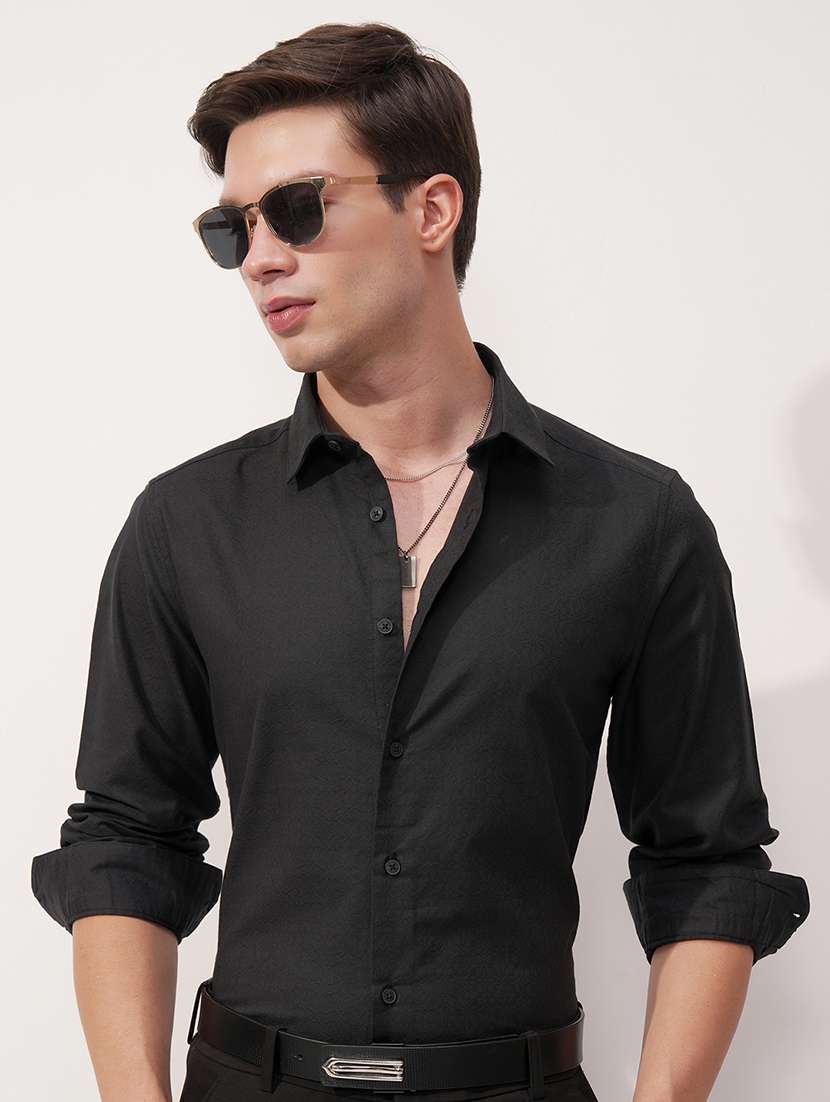men self design long sleeve regular fit casual shirt