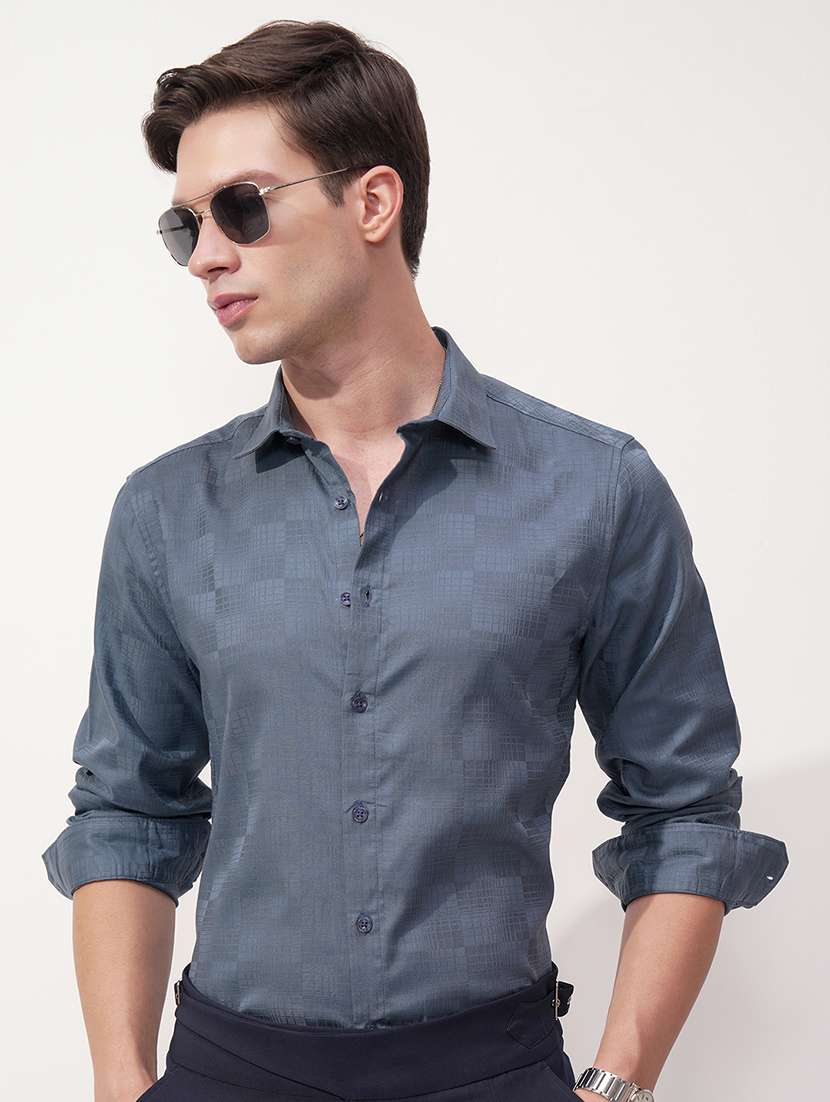 men self design long sleeve regular fit casual shirt