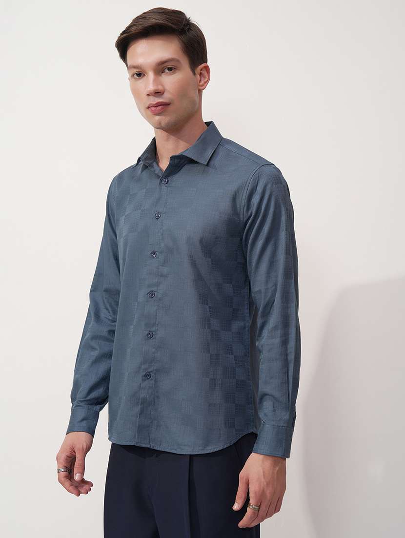 Men Self Design Long Sleeve Regular Fit Casual Shirt - 22469802 -  Standard Image - 2