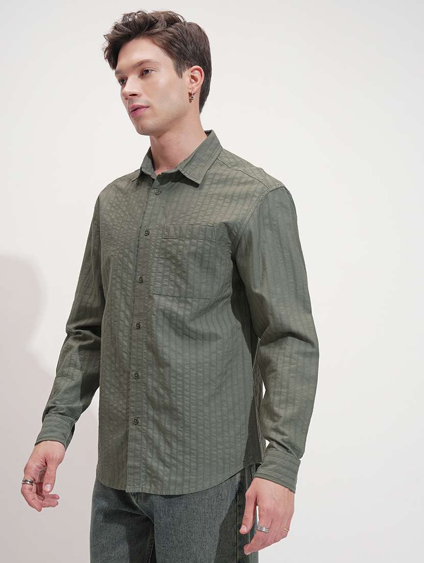 Men Self Design Long Sleeve Regular Fit Casual Shirt - 22469844 -  Standard Image - 2