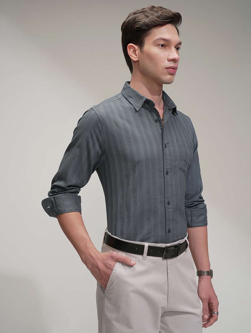 Men Self Design Long Sleeve Regular Fit Casual Shirt - 22469854 -  Standard Image - 2