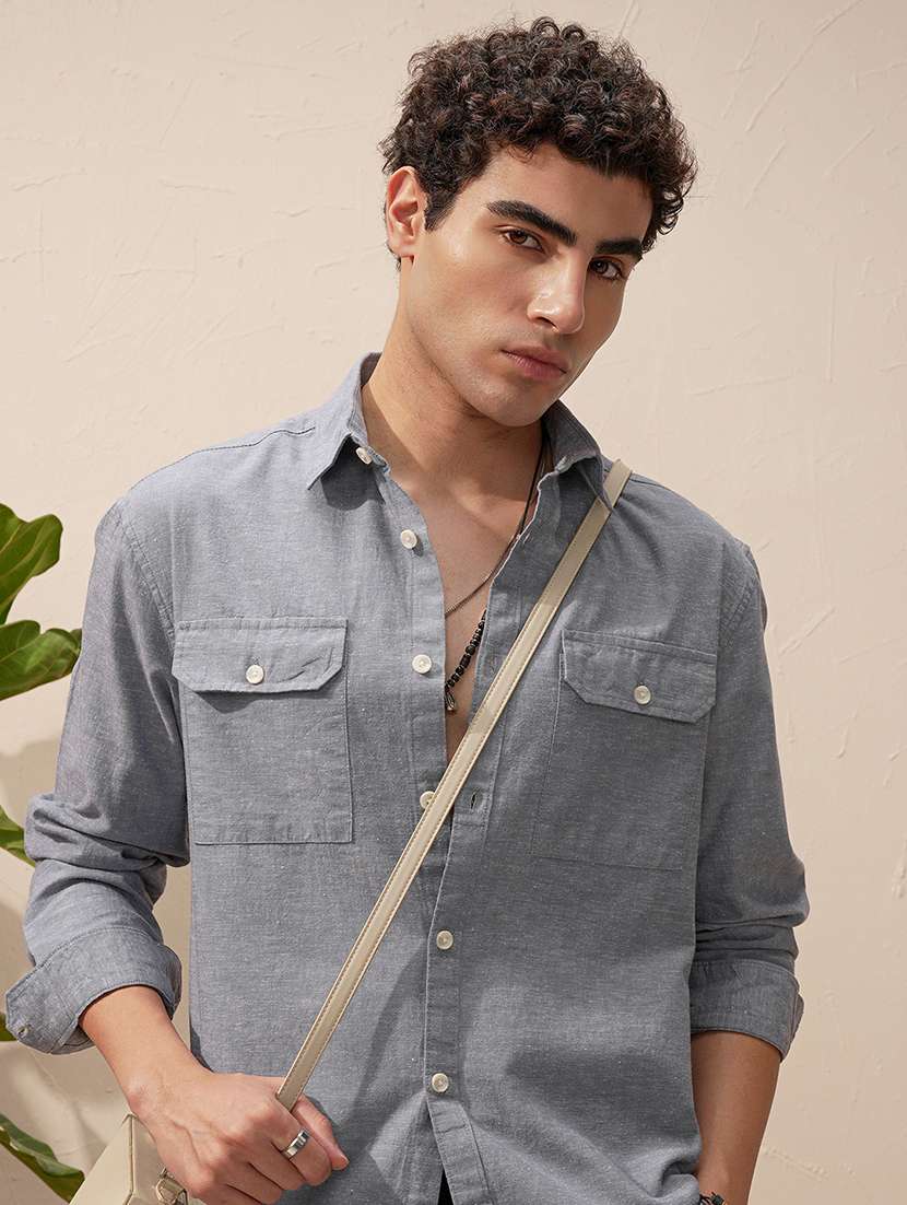 men solid long sleeve regular fit casual shirt