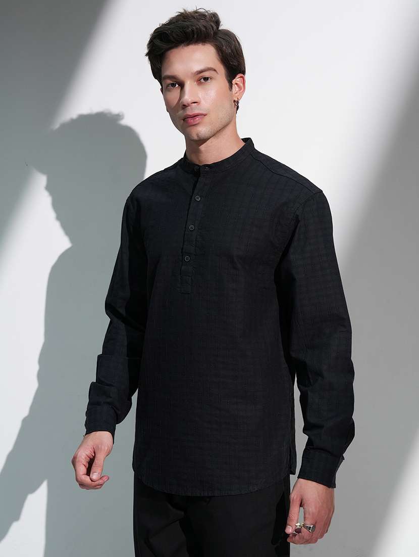 Men Self Design Mandarin Neck Short Kurta - 22469903 -  Standard Image - 2