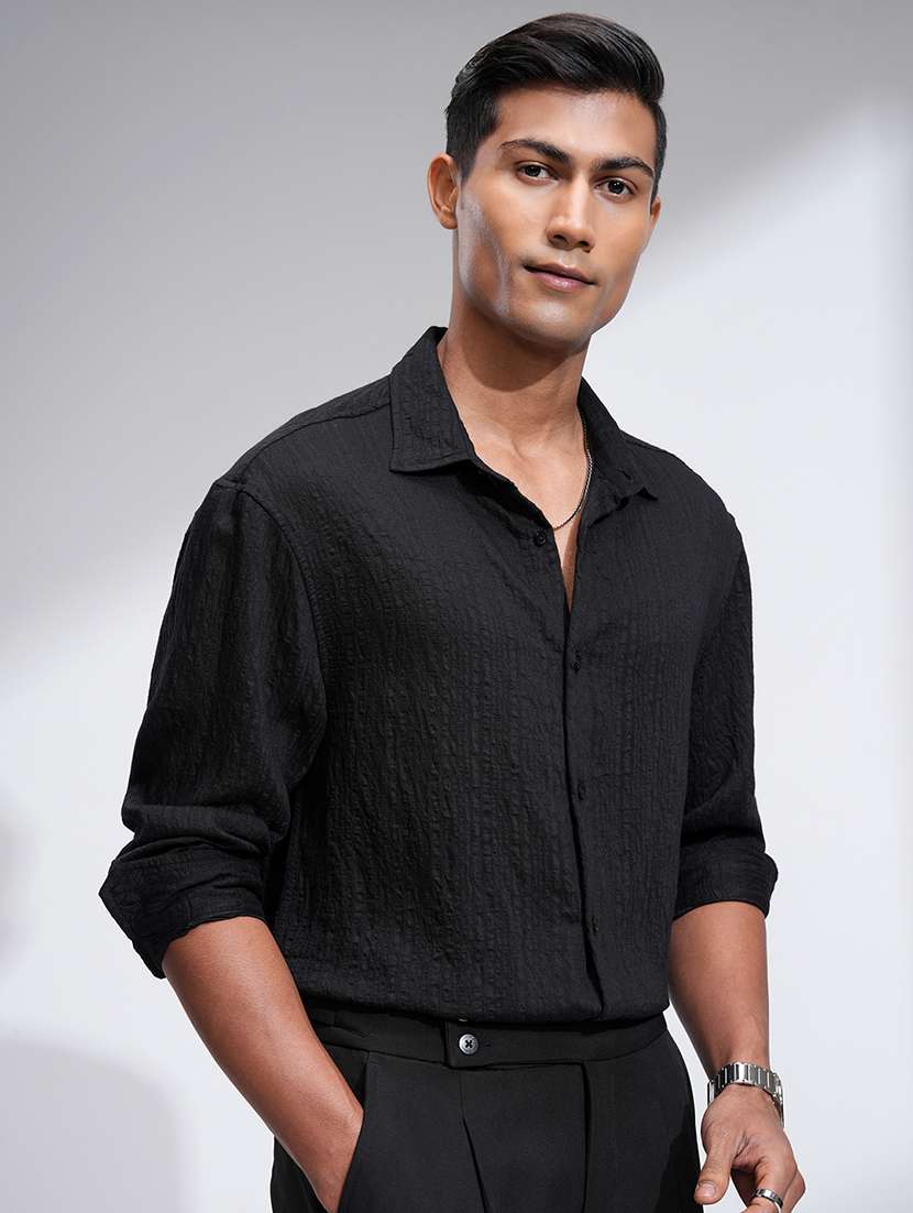 Men Self Design Long Sleeve Regular Fit Casual Shirt - 22469905 -  Standard Image - 2