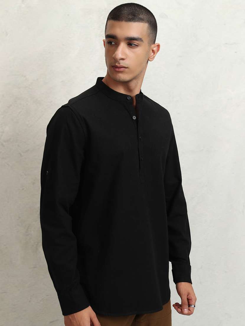 men solid mandarin neck short kurta - 22469922 -  Standard Image - 2
