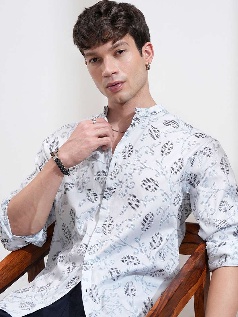 men self design long sleeve regular fit casual shirt