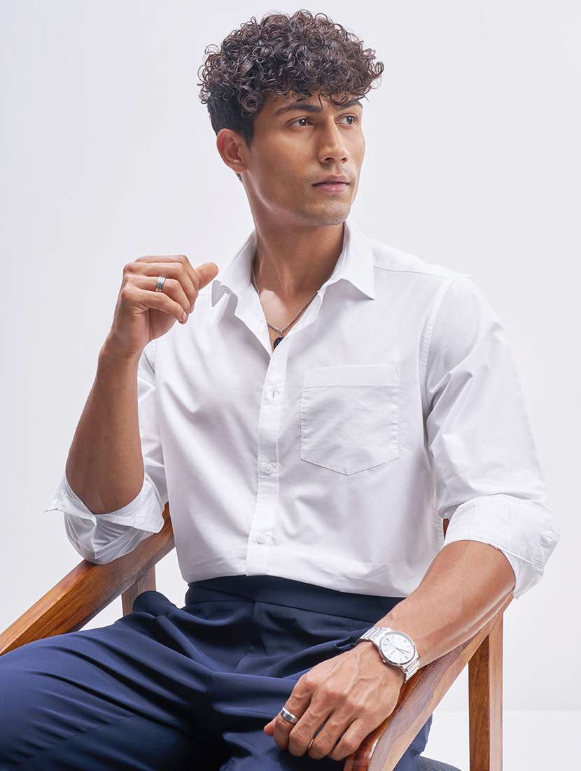 men solid long sleeve regular fit casual shirt