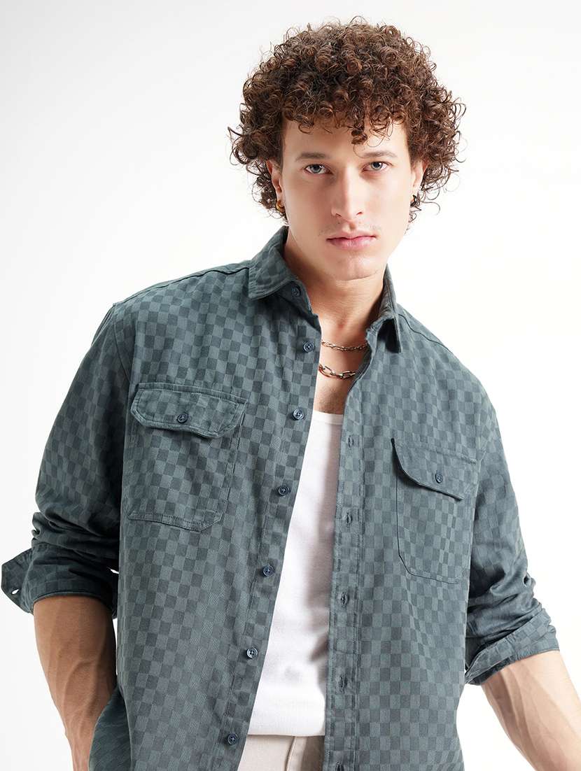 men checkered long sleeve regular fit casual shirt