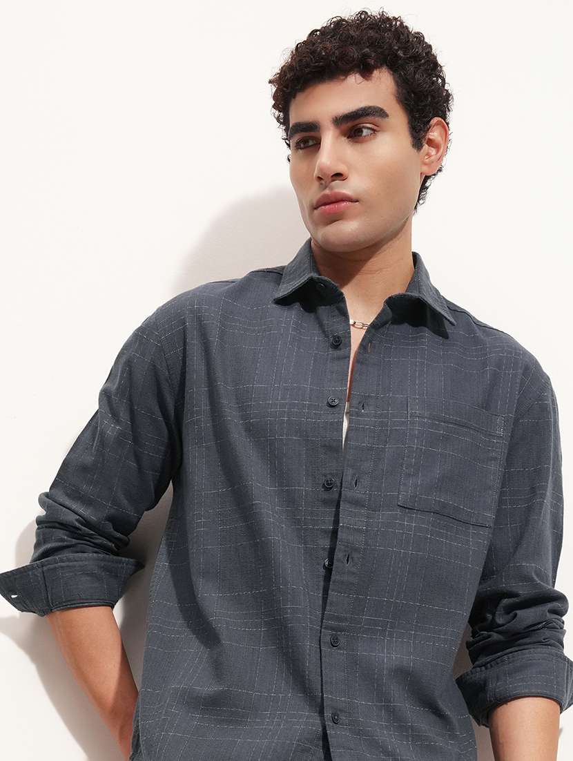 men checkered long sleeve regular fit casual shirt