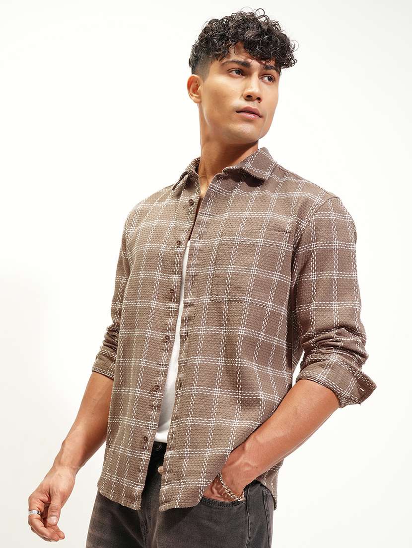men checkered long sleeve regular fit casual shirt - 22470113 -  Standard Image - 2