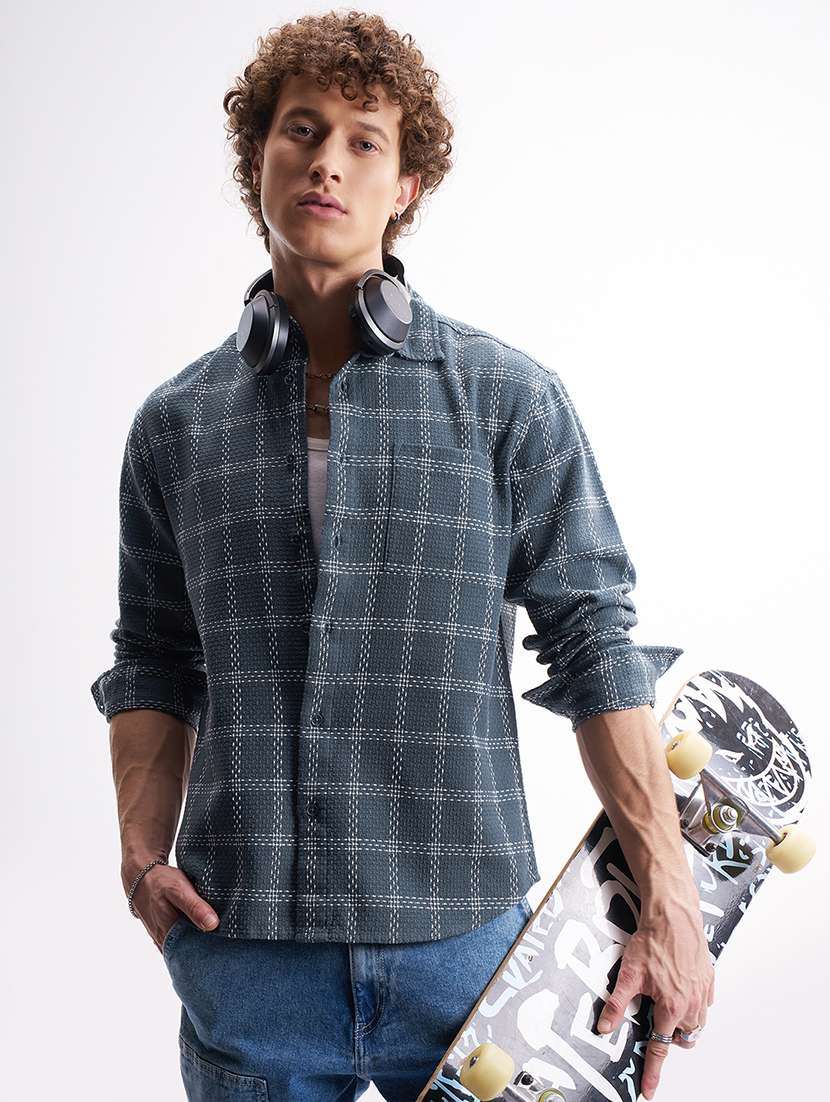 men checkered long sleeve regular fit casual shirt