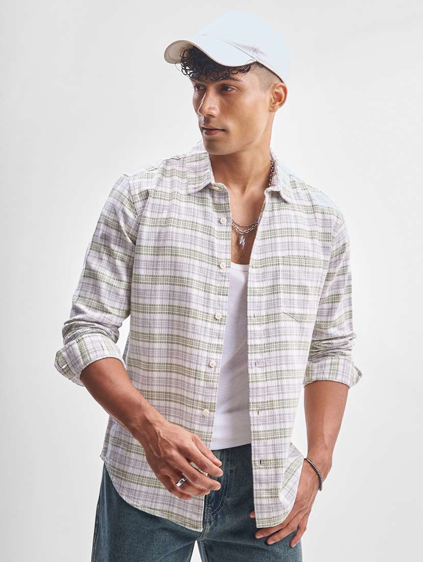 men checkered long sleeve regular fit casual shirt