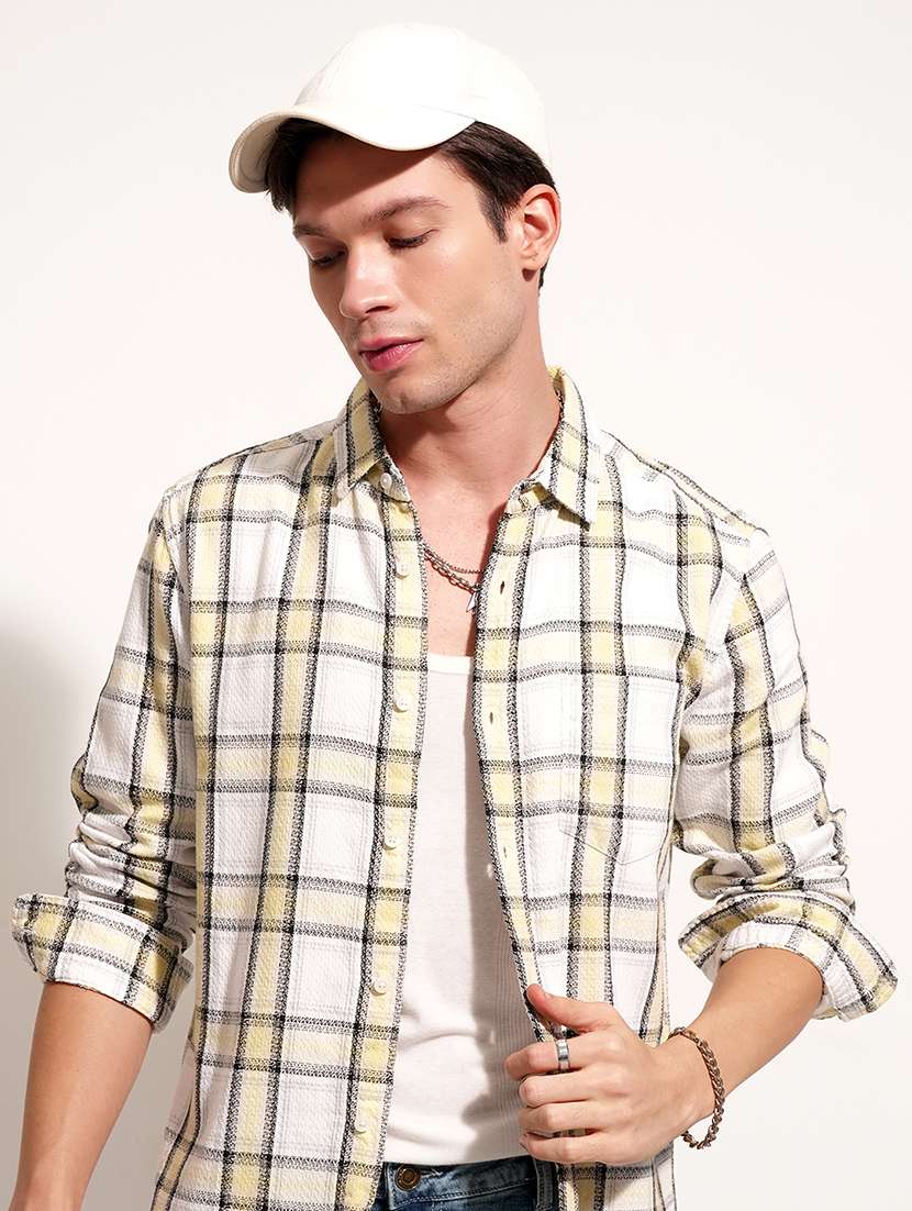 men checkered long sleeve regular fit casual shirt