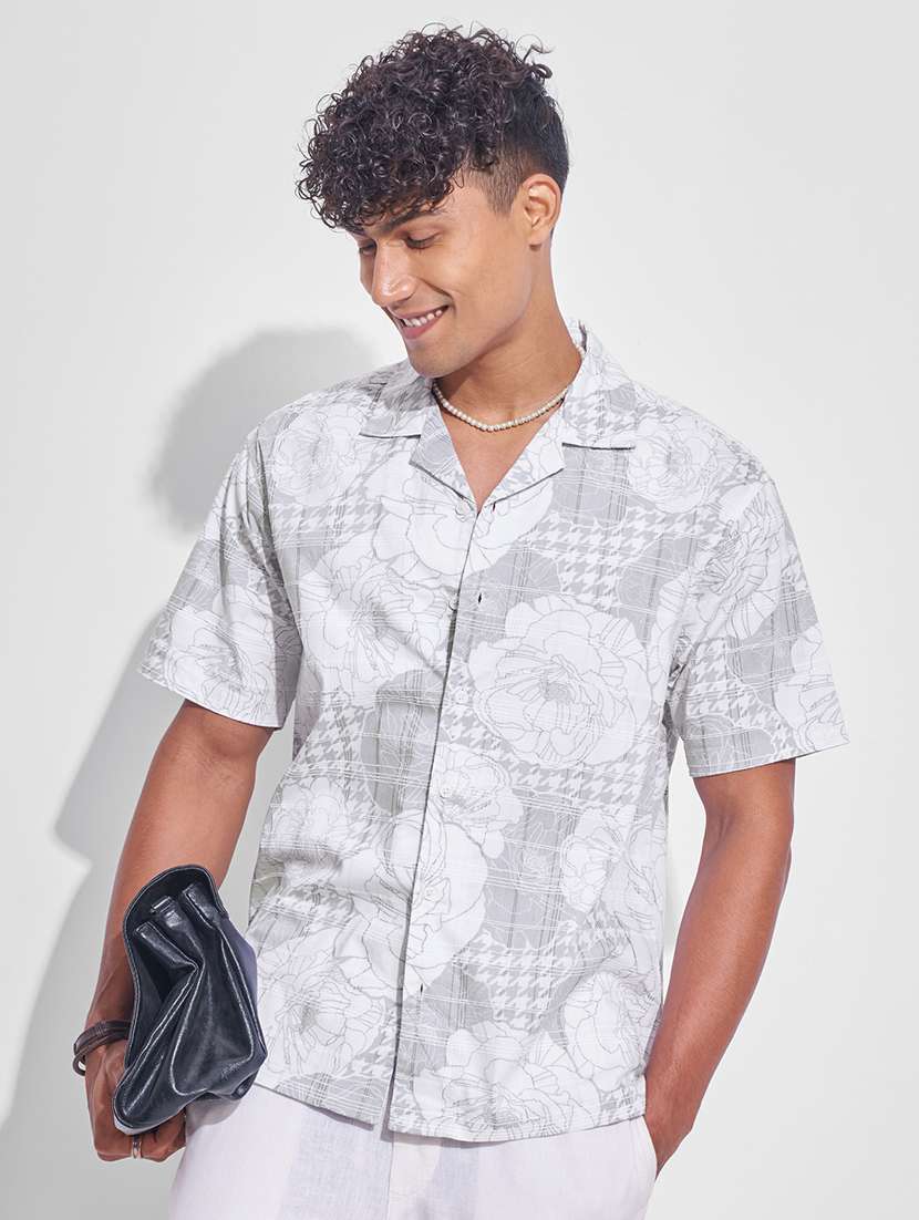 men printed short sleeve regular fit casual shirt