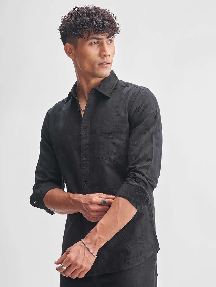 Men Self Design Long Sleeve Regular Fit Casual Shirt - 22470203 -  Standard Image - 2