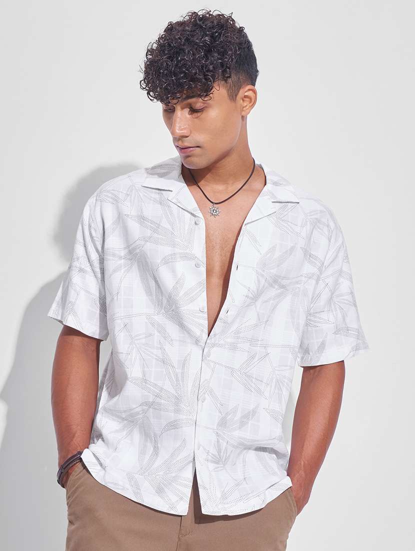 men printed short sleeve regular fit casual shirt