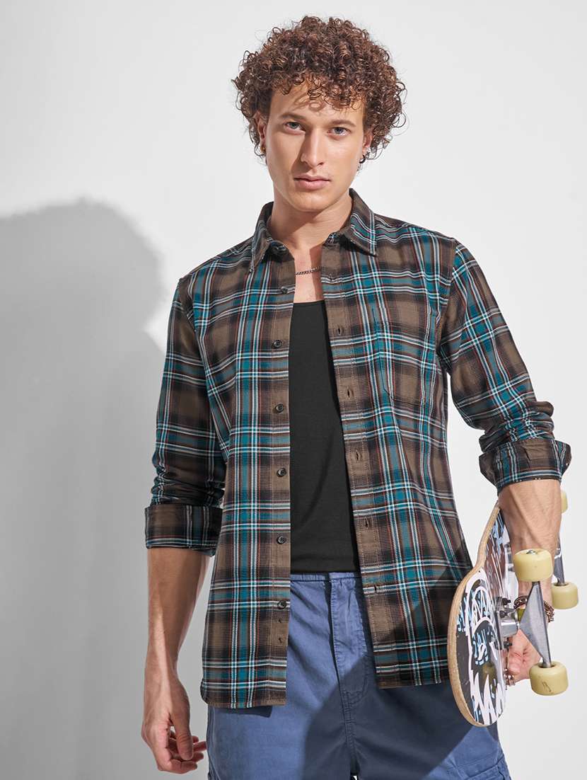 men checkered long sleeve regular fit casual shirt