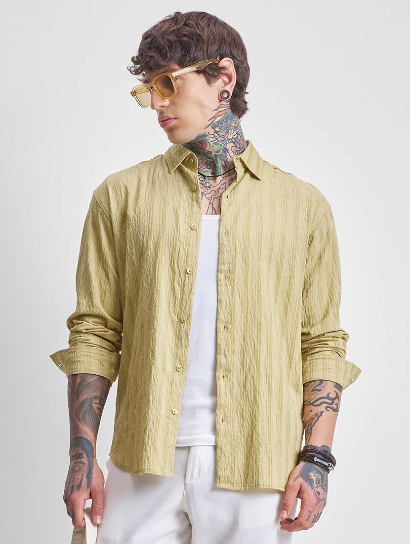 men self design long sleeve regular fit casual shirt
