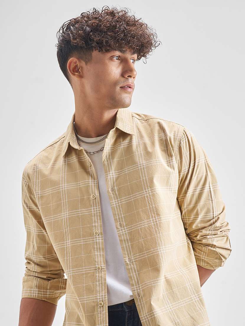 men checkered long sleeve regular fit casual shirt