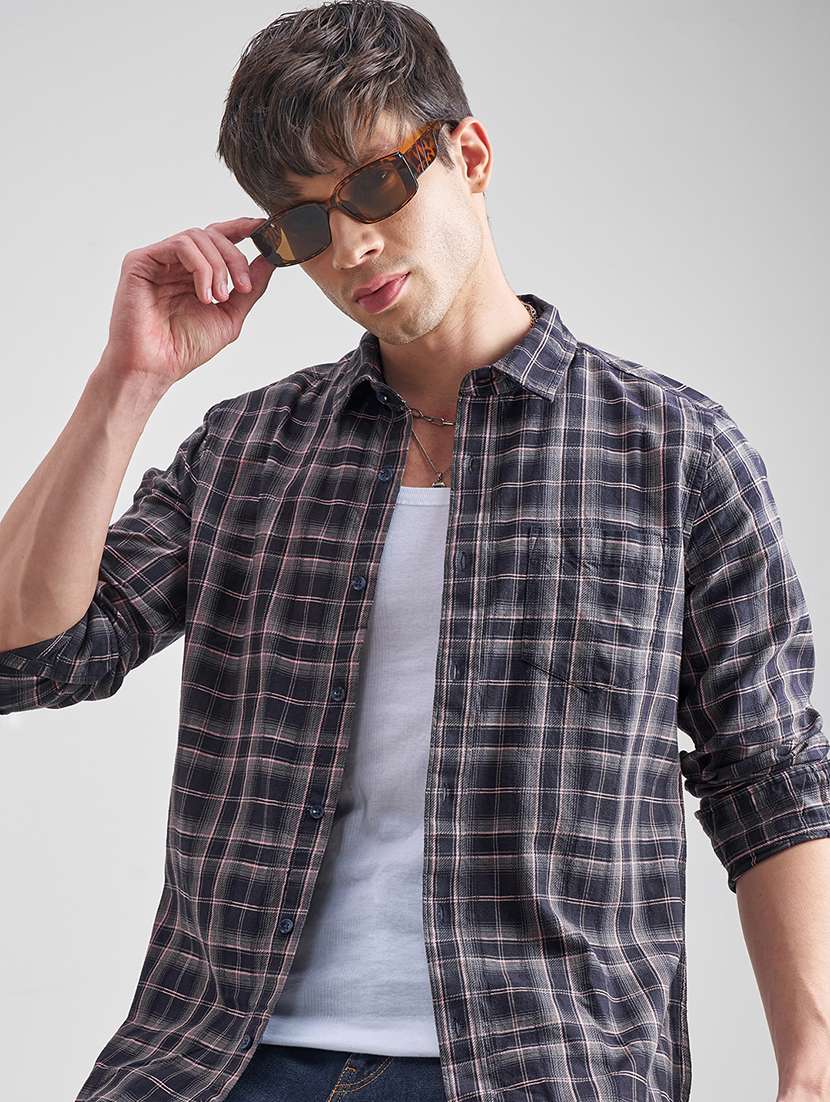 men checkered long sleeve regular fit casual shirt