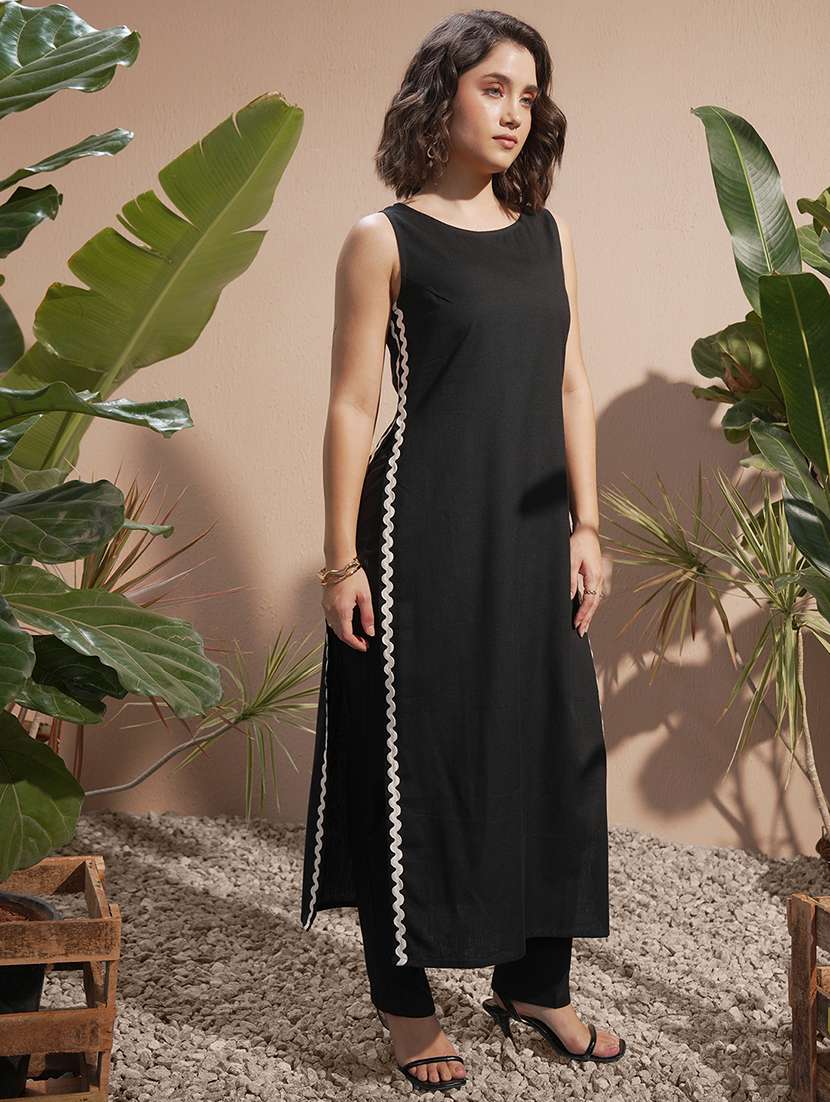 women black kurta pant set - 22470349 -  Standard Image - 2